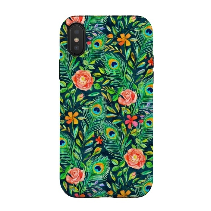 iPhone Xs / X StrongFit Peacock Posies on Dark by Micklyn Le Feuvre