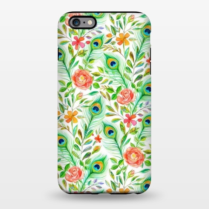 iPhone 6/6s plus StrongFit Peacock Feather Posies on White by Micklyn Le Feuvre