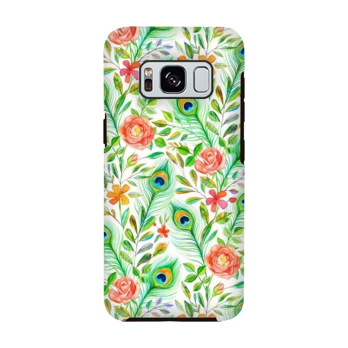 Galaxy S8 StrongFit Peacock Feather Posies on White by Micklyn Le Feuvre