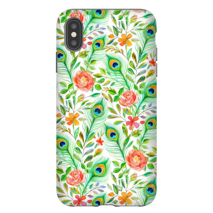 iPhone Xs Max StrongFit Peacock Feather Posies on White by Micklyn Le Feuvre