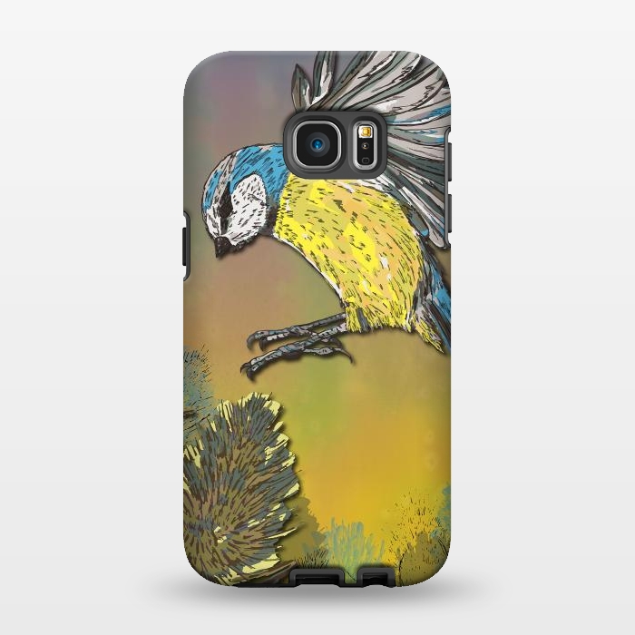 Galaxy S7 EDGE StrongFit Blue Tit and Teasels by Lotti Brown