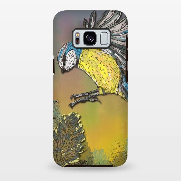 Galaxy S8 plus StrongFit Blue Tit and Teasels by Lotti Brown