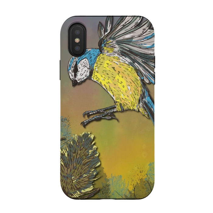 iPhone Xs / X StrongFit Blue Tit and Teasels by Lotti Brown
