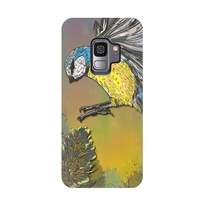 Galaxy S9 StrongFit Blue Tit and Teasels by Lotti Brown