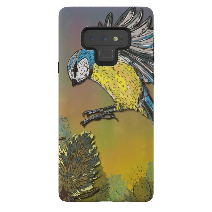 Galaxy Note 9 StrongFit Blue Tit and Teasels by Lotti Brown