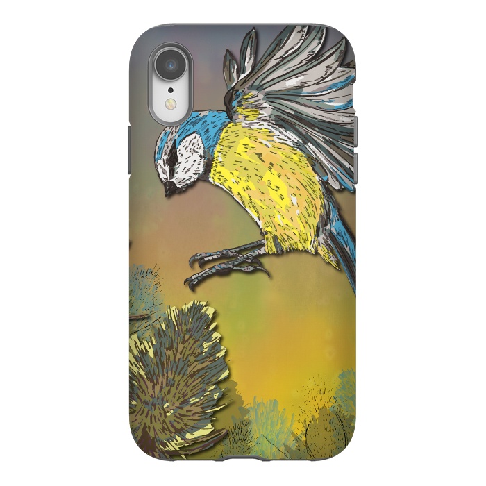 iPhone Xr StrongFit Blue Tit and Teasels by Lotti Brown