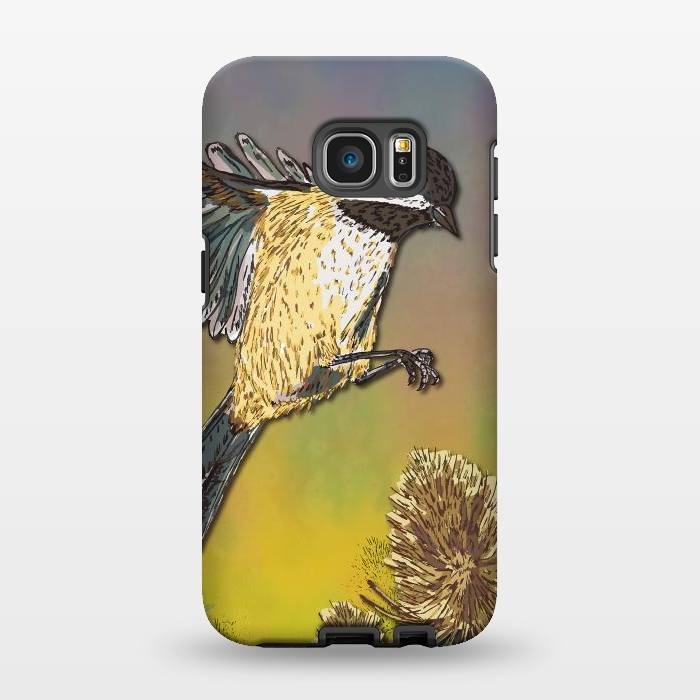 Galaxy S7 EDGE StrongFit Coal Tit and Teasels by Lotti Brown