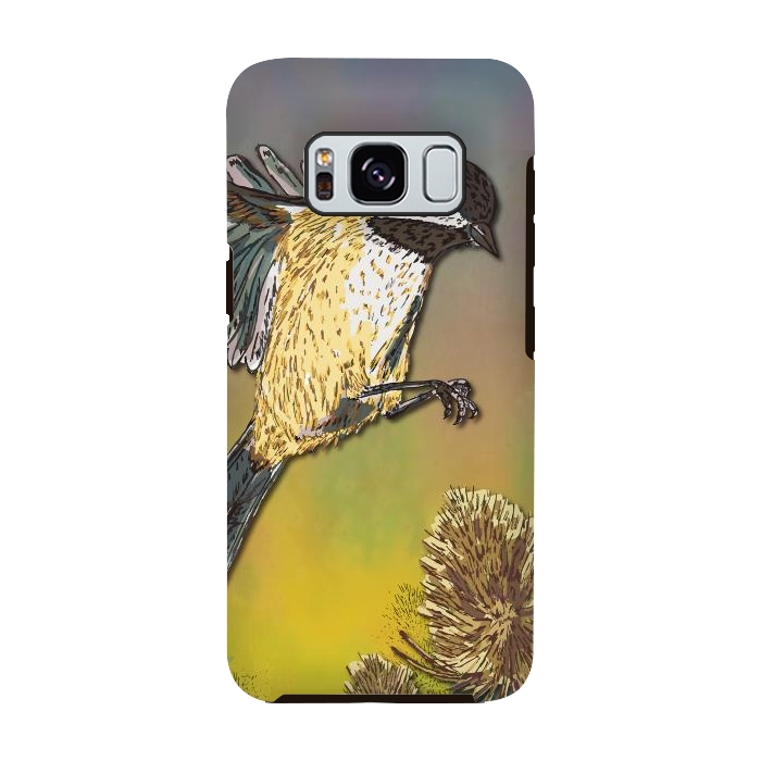 Galaxy S8 StrongFit Coal Tit and Teasels by Lotti Brown