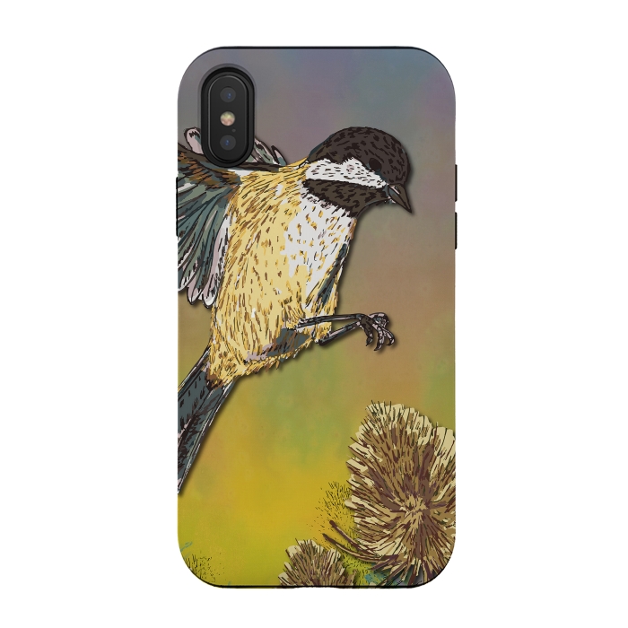 iPhone Xs / X StrongFit Coal Tit and Teasels by Lotti Brown