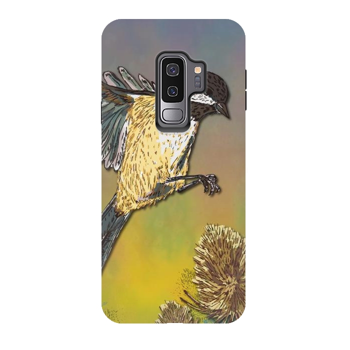 Galaxy S9 plus StrongFit Coal Tit and Teasels by Lotti Brown
