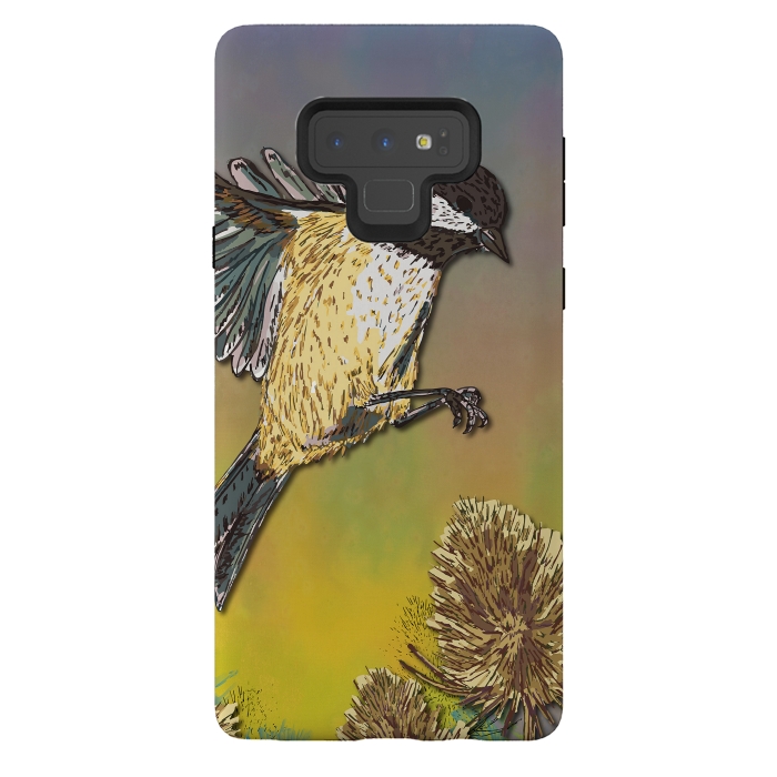 Galaxy Note 9 StrongFit Coal Tit and Teasels by Lotti Brown