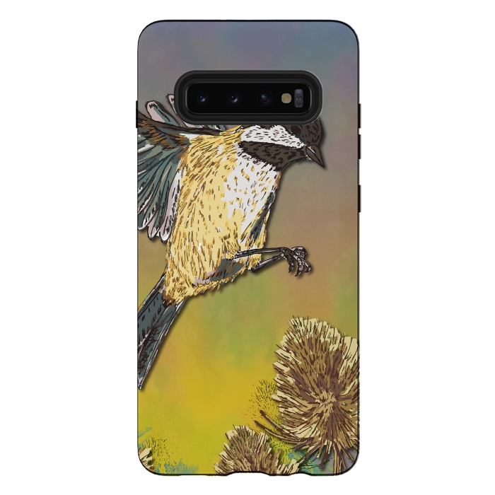 Galaxy S10 plus StrongFit Coal Tit and Teasels by Lotti Brown
