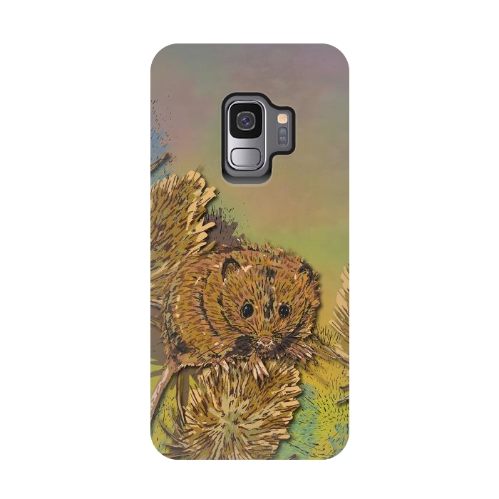 Galaxy S9 StrongFit Harvest Mouse and Teasels by Lotti Brown