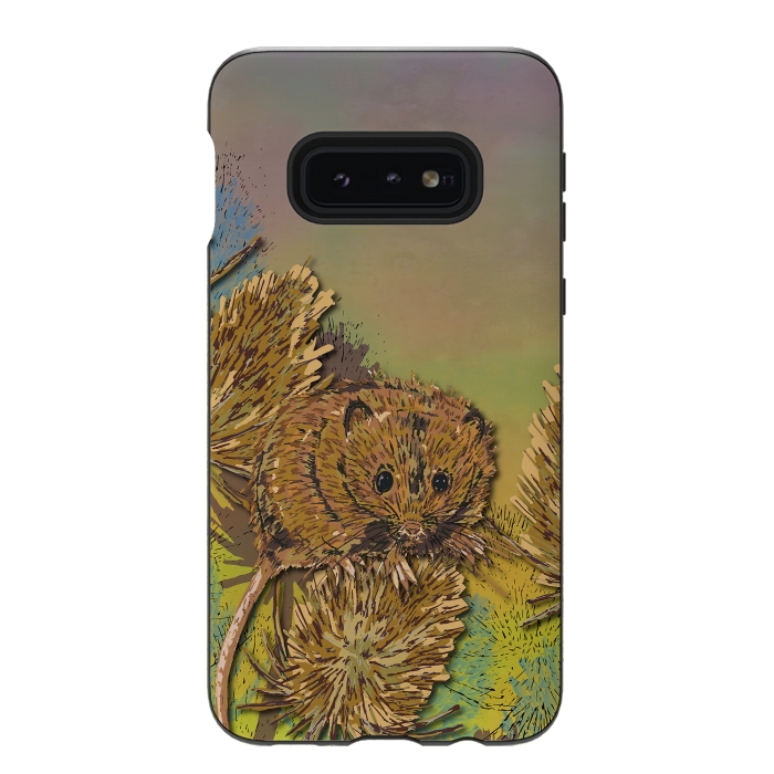Galaxy S10e StrongFit Harvest Mouse and Teasels by Lotti Brown