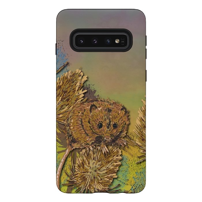 Galaxy S10 StrongFit Harvest Mouse and Teasels by Lotti Brown