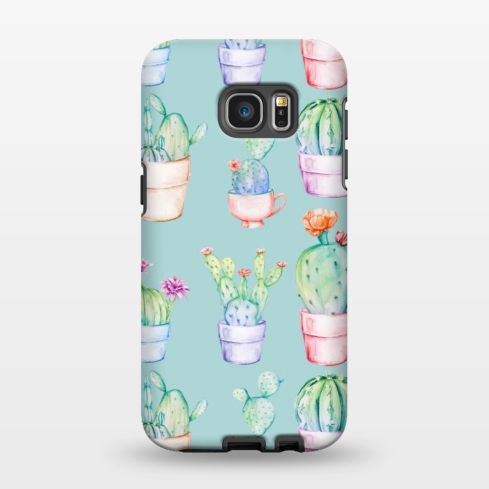 Galaxy S7 EDGE StrongFit Cactus Pattern Blue Background 2 by Alemi
