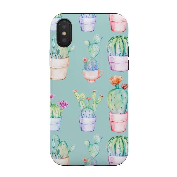 iPhone Xs / X StrongFit Cactus Pattern Blue Background 2 by Alemi