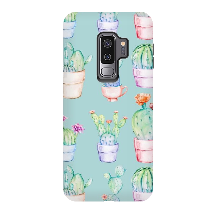 Galaxy S9 plus StrongFit Cactus Pattern Blue Background 2 by Alemi