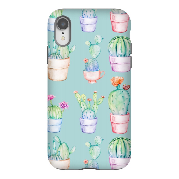 iPhone Xr StrongFit Cactus Pattern Blue Background 2 by Alemi