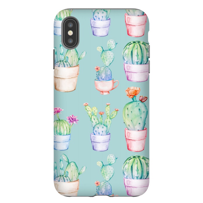 iPhone Xs Max StrongFit Cactus Pattern Blue Background 2 by Alemi