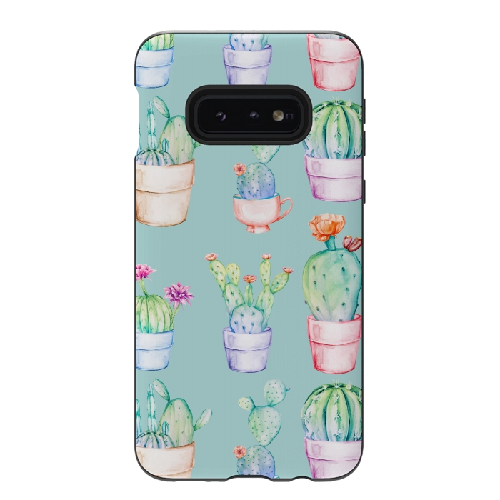 Galaxy S10e StrongFit Cactus Pattern Blue Background 2 by Alemi