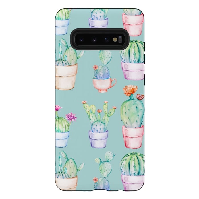 Galaxy S10 plus StrongFit Cactus Pattern Blue Background 2 by Alemi