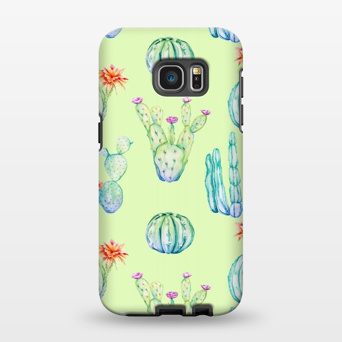 Galaxy S7 EDGE StrongFit Cactus Pattern Green Background 3 by Alemi