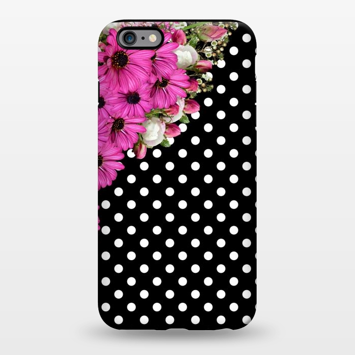 iPhone 6/6s plus StrongFit Black and White Polka Dots and Pink Flowers by Alemi