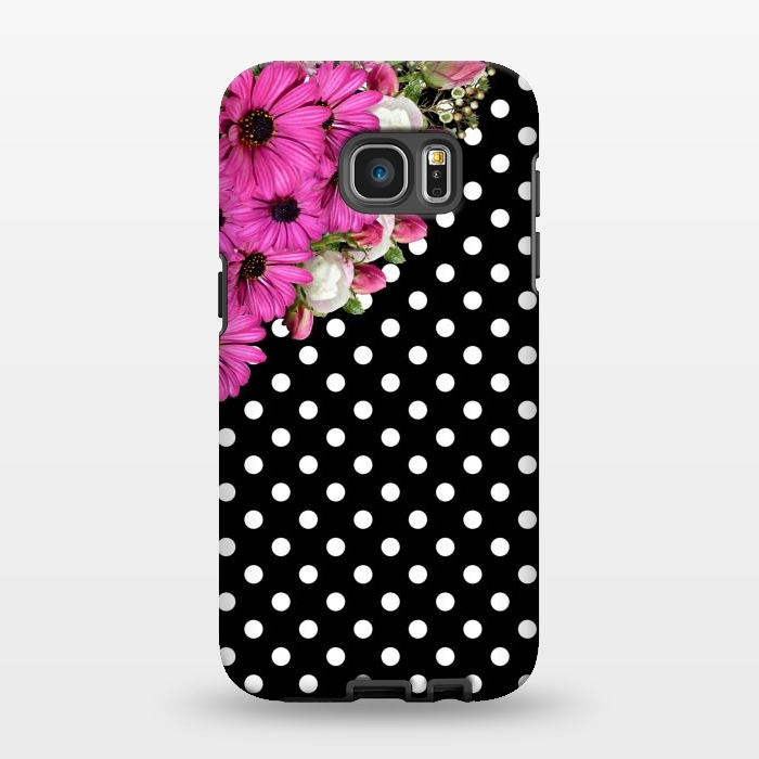 Galaxy S7 EDGE StrongFit Black and White Polka Dots and Pink Flowers by Alemi