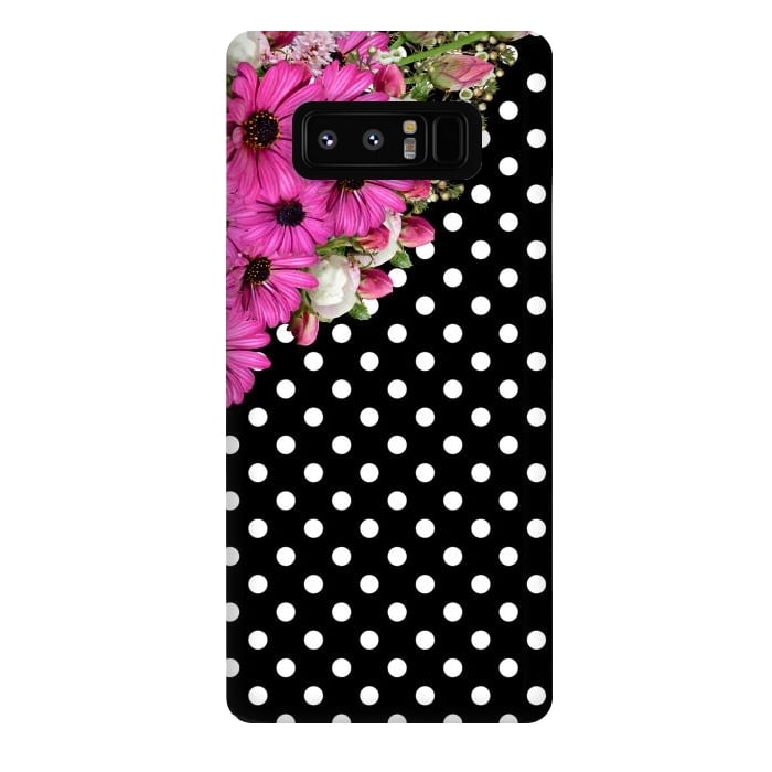 Galaxy Note 8 StrongFit Black and White Polka Dots and Pink Flowers by Alemi