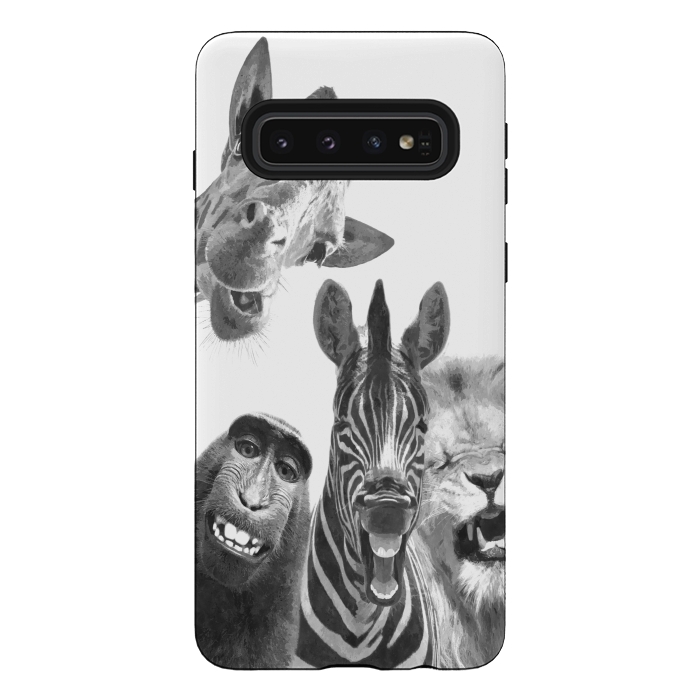 Galaxy S10 StrongFit Black and White Jungle Animals by Alemi