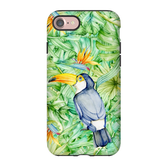 iPhone 7 StrongFit Toucan Tropical Leaves Watercolor by Alemi