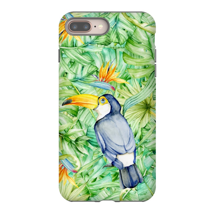iPhone 7 plus StrongFit Toucan Tropical Leaves Watercolor by Alemi