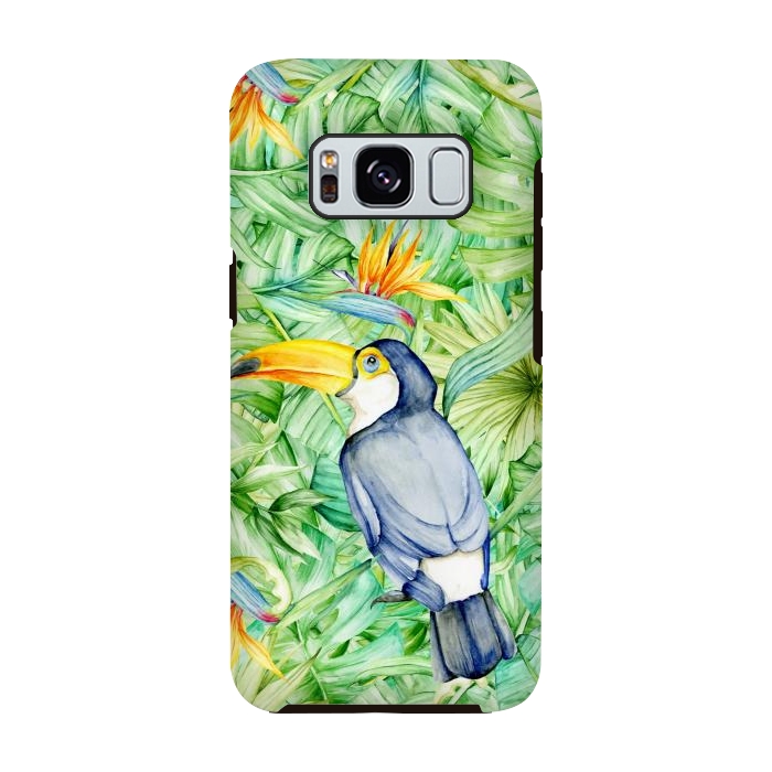 Galaxy S8 StrongFit Toucan Tropical Leaves Watercolor by Alemi