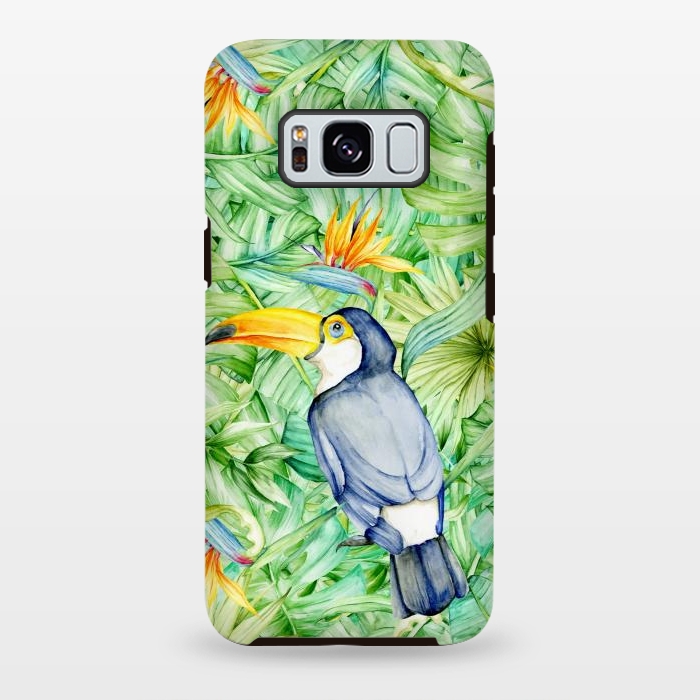 Galaxy S8 plus StrongFit Toucan Tropical Leaves Watercolor by Alemi