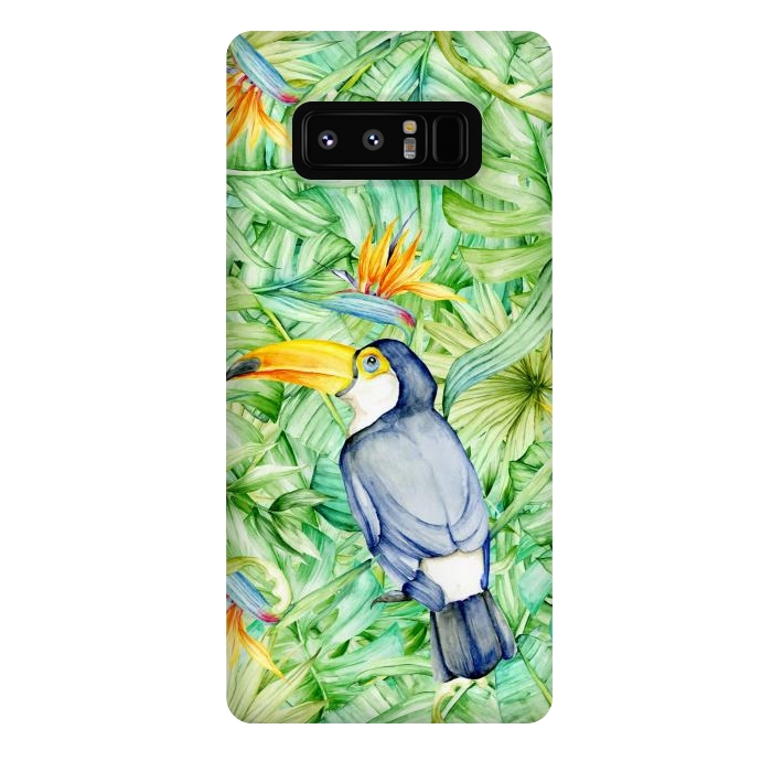 Galaxy Note 8 StrongFit Toucan Tropical Leaves Watercolor by Alemi