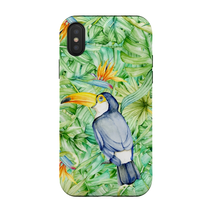 iPhone Xs / X StrongFit Toucan Tropical Leaves Watercolor by Alemi
