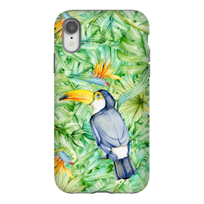 iPhone Xr StrongFit Toucan Tropical Leaves Watercolor by Alemi