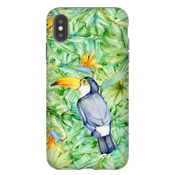 iPhone Xs Max StrongFit Toucan Tropical Leaves Watercolor by Alemi
