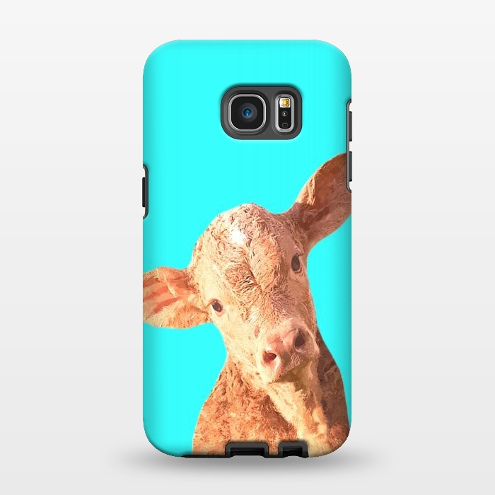 Galaxy S7 EDGE StrongFit Calf Portrait Turquoise Background by Alemi