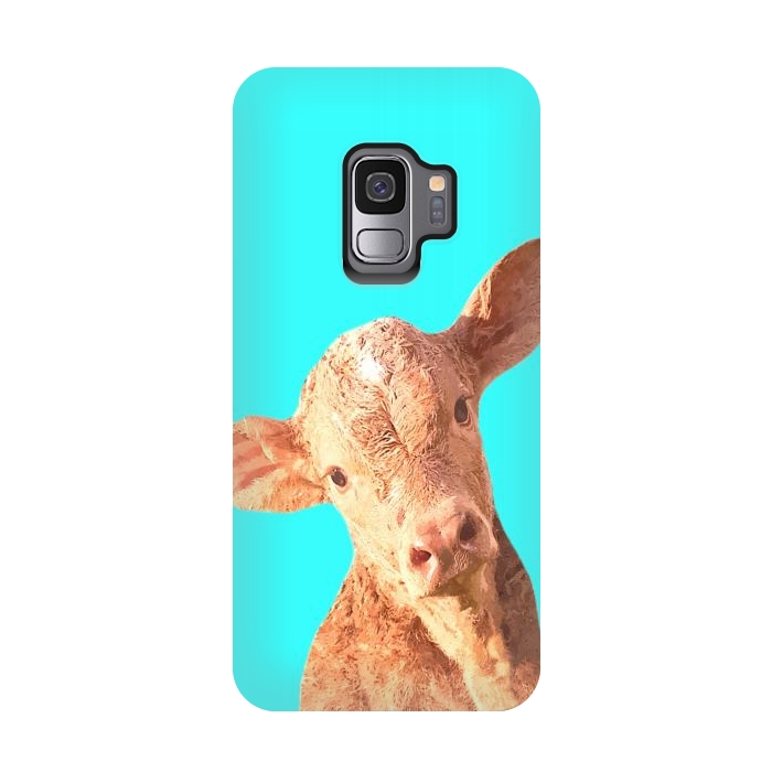 Galaxy S9 StrongFit Calf Portrait Turquoise Background by Alemi