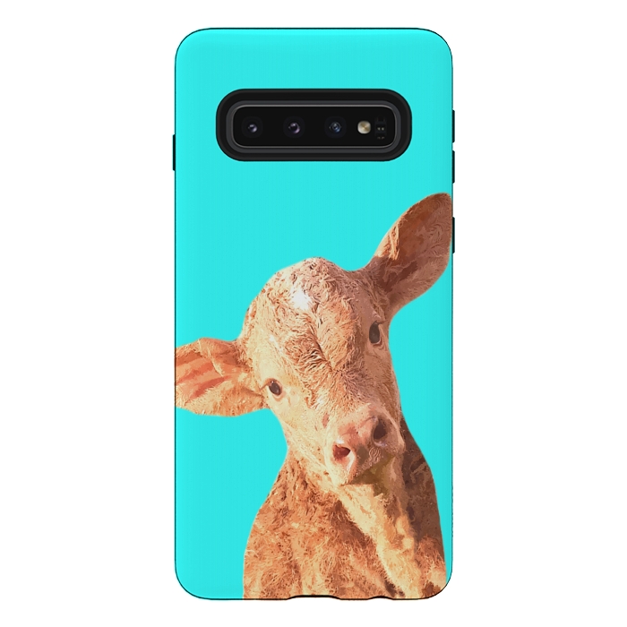 Galaxy S10 StrongFit Calf Portrait Turquoise Background by Alemi