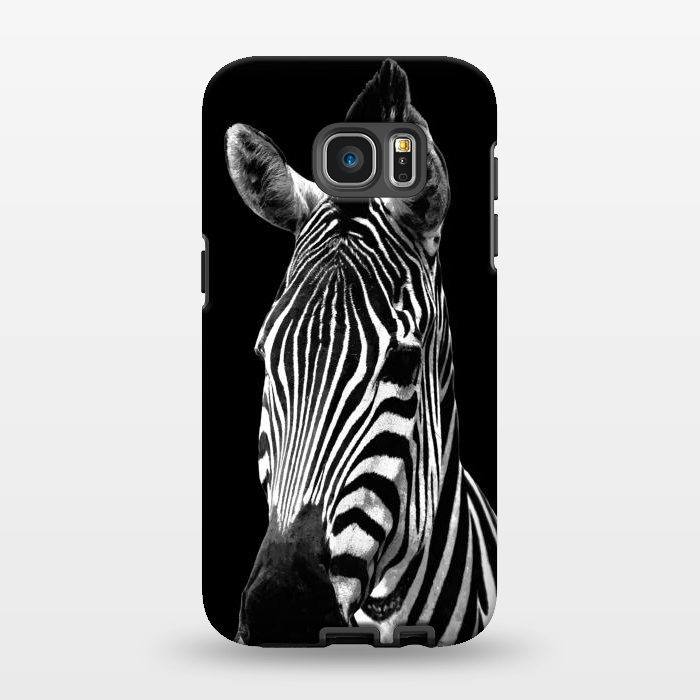 Galaxy S7 EDGE StrongFit Black and White Zebra Black Background by Alemi