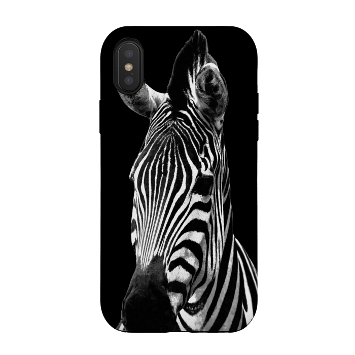 iPhone Xs / X StrongFit Black and White Zebra Black Background by Alemi