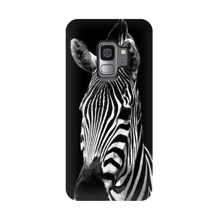 Galaxy S9 StrongFit Black and White Zebra Black Background by Alemi
