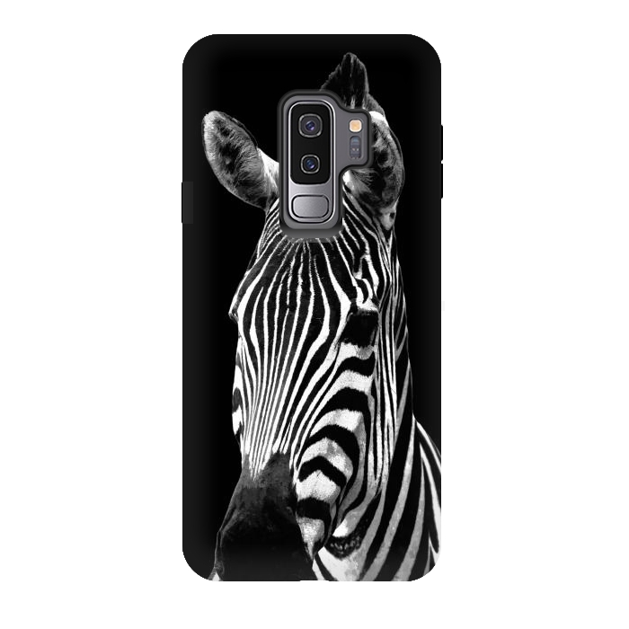 Galaxy S9 plus StrongFit Black and White Zebra Black Background by Alemi