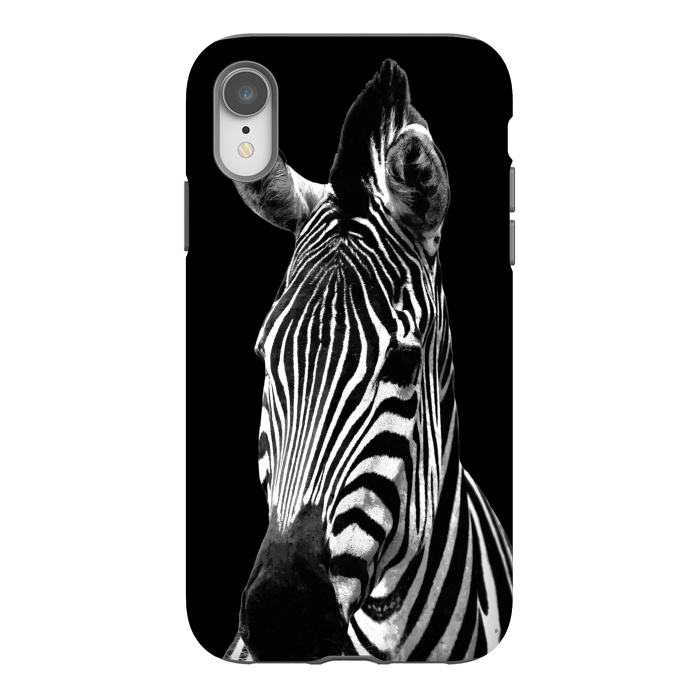 iPhone Xr StrongFit Black and White Zebra Black Background by Alemi