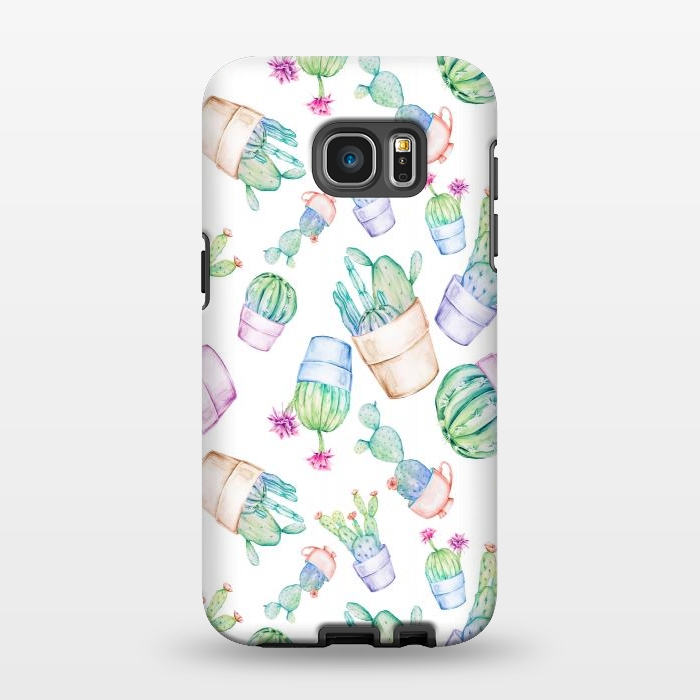 Galaxy S7 EDGE StrongFit Cactus Pattern Watercolor by Alemi