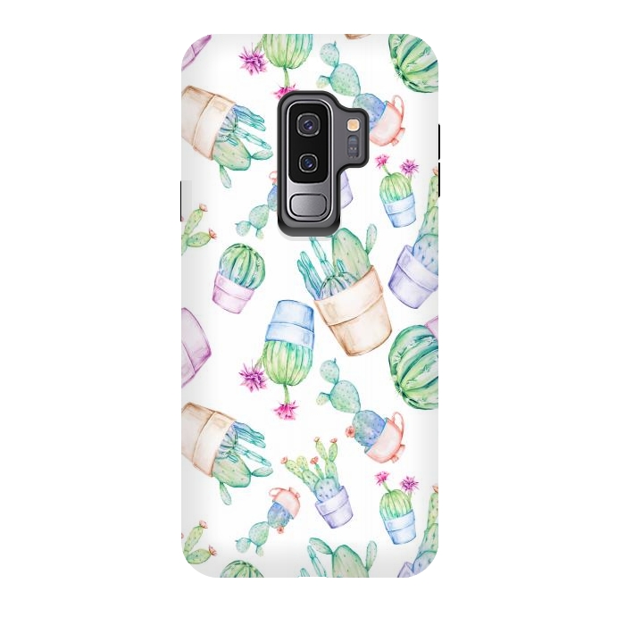 Galaxy S9 plus StrongFit Cactus Pattern Watercolor by Alemi