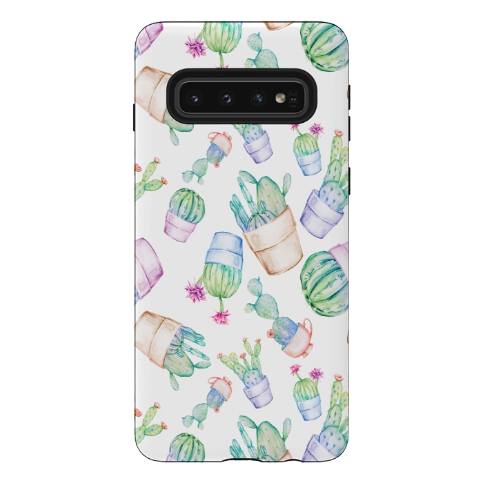 Galaxy S10 StrongFit Cactus Pattern Watercolor by Alemi